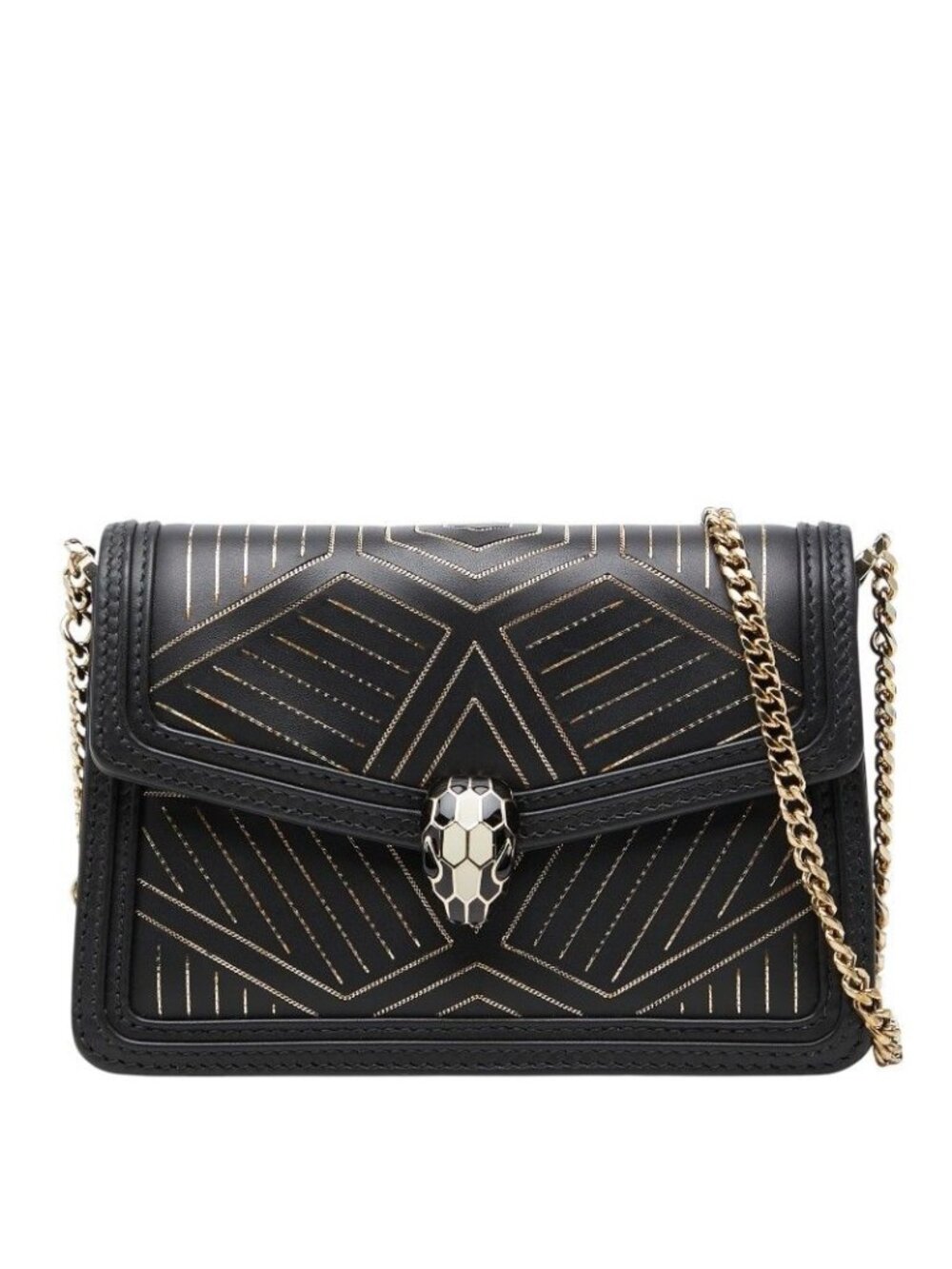 Bvlgari Serpenti Diamond Blast Chain Shoulder Bag Crossbody Black Leather